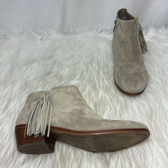 Sam Edelman Paige Taupe Suede Fringe Detail Booties Sz 6.5 - Picture 2 of 8